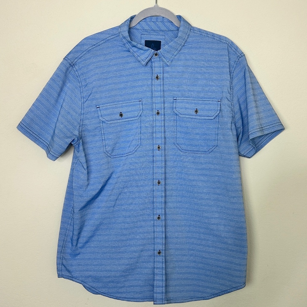 Prana Nylon Button Up Fishing Hiking Men's Size L Blue Shirt Lightweight